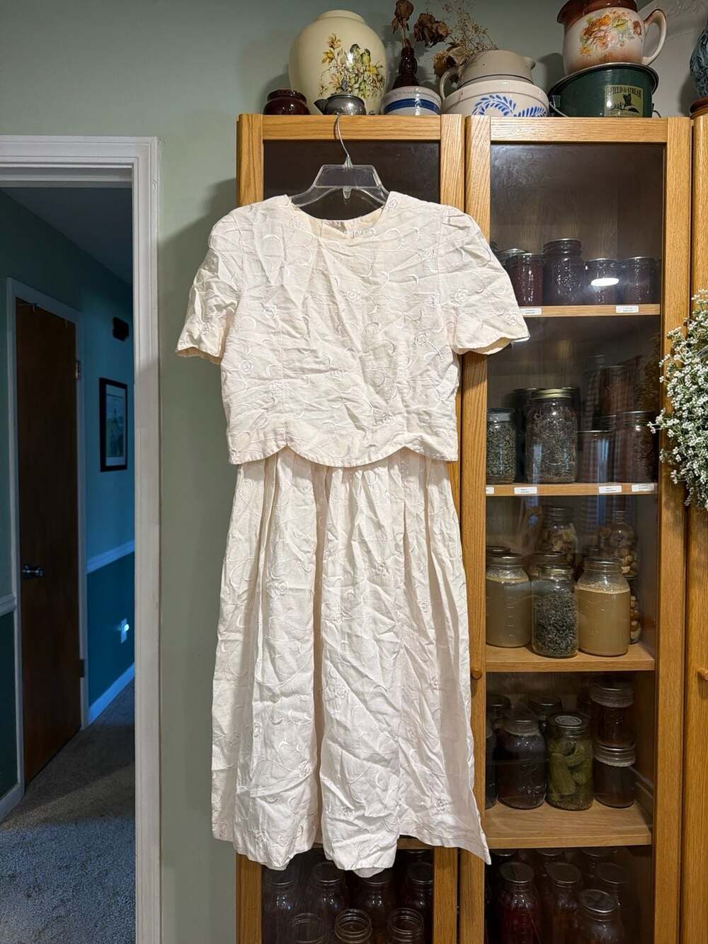 Vintage 1992 Kathie Lee Plaza South Petites Floral Embroidered 2-Piece Dress Set